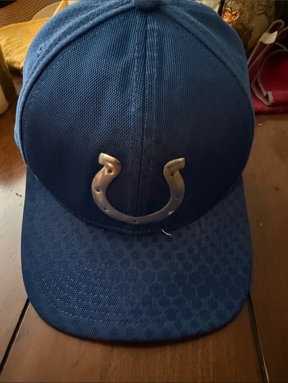 Blue Baseball Cap with Metal Horseshoe Accent
